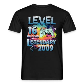 Level 16 Unlocked since 2009 Birthday - Men's T-Shirt - black - Front - AI Model Male 178 light (178cm)
