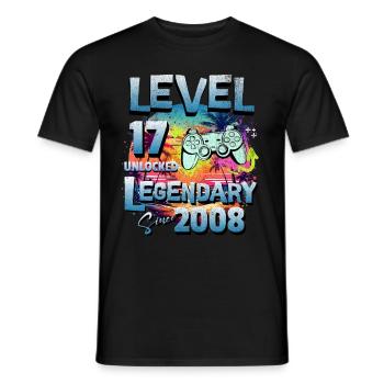 Level 17 Unlocked since 2008 Birthday - Men's T-Shirt - black - Front - AI Model Male 178 light (178cm)