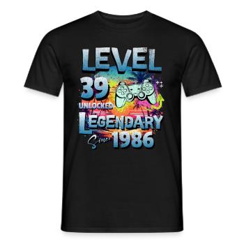 Niveau 39 Débloqué depuis 1982 Anniversaire - T-shirt homme - noir - Devant - AI Model Male 178 light (178cm)