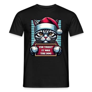 Père Noël Noël Drôle de chats Mugshot - T-shirt homme - noir - Devant - AI Model Male 178 light (178cm)