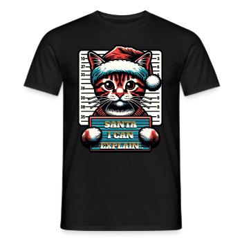 Santa Claus Christmas Funny Cats Mugshot - Men's T-Shirt - black - Front - AI Model Male 178 light (178cm)
