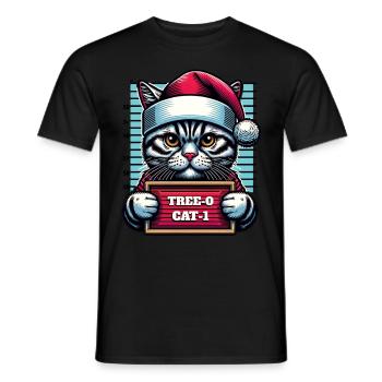 Santa Claus Christmas Funny Cats Mugshot - Men's T-Shirt - black - Front - AI Model Male 178 light (178cm)