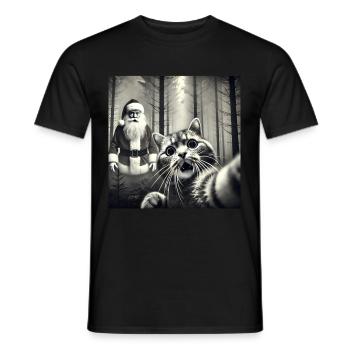 Cat & Santa really exists Selfie Christmas - Männer T-Shirt - Schwarz - Vorne - AI Model Male 178 light (178cm)