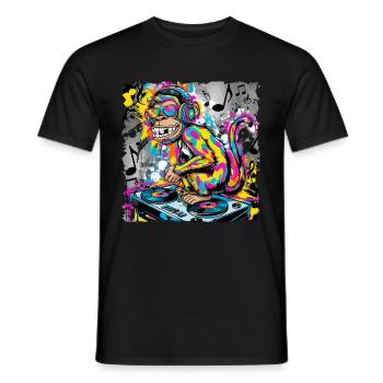 Dj Rave Festival cooler Affe mit Kopfhörer Party - Männer T-Shirt - Schwarz - Vorne - AI Model Male 178 light (178cm)