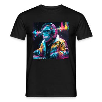 Dj Rave Festival cooler Affe mit Kopfhörer Party - Männer T-Shirt - Schwarz - Vorne - AI Model Male 178 light (178cm)