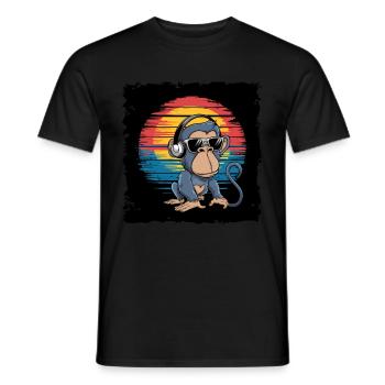 Dj Rave Festival cooler Affe mit Kopfhörer Party - Männer T-Shirt - Schwarz - Vorne - AI Model Male 178 light (178cm)