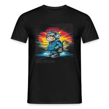 Dj Rave Festival cooler Affe mit Kopfhörer Party - Männer T-Shirt - Schwarz - Vorne - AI Model Male 178 light (178cm)