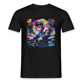 Dj Rave Festival Cool Monkey Avec Casque Soirée - T-shirt homme - noir - Devant - AI Model Male 178 light (178cm)