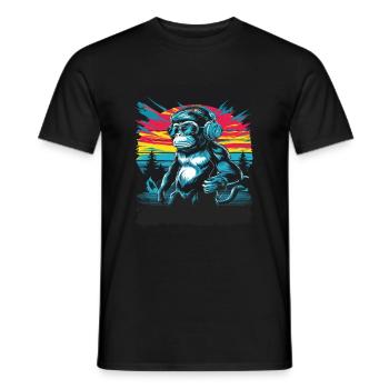 Dj Rave Festival cooler Affe mit Kopfhörer Party - Männer T-Shirt - Schwarz - Vorne - AI Model Male 178 light (178cm)