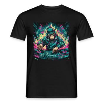Dj Rave Festival cooler Affe mit Kopfhörer Party - Männer T-Shirt - Schwarz - Vorne - AI Model Male 178 light (178cm)