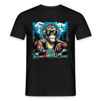 Dj Rave Festival cooler Affe mit Kopfhörer Party - Männer T-Shirt - Schwarz - Vorne - AI Model Male 178 light (178cm)