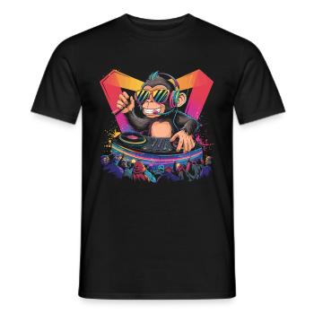 Dj Rave Festival Cool Monkey Avec Casque Soirée - T-shirt homme - noir - Devant - AI Model Male 178 light (178cm)