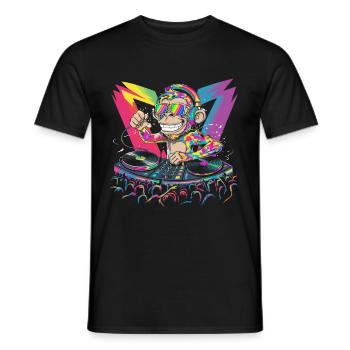 Dj Rave Festival Cool Monkey Avec Casque Soirée - T-shirt homme - noir - Devant - AI Model Male 178 light (178cm)