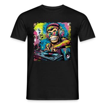 Dj Rave Festival cooler Affe mit Kopfhörer Party - Männer T-Shirt - Schwarz - Vorne - AI Model Male 178 light (178cm)