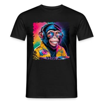 Dj Rave Festival cooler Affe mit Kopfhörer Party - Männer T-Shirt - Schwarz - Vorne - AI Model Male 178 light (178cm)