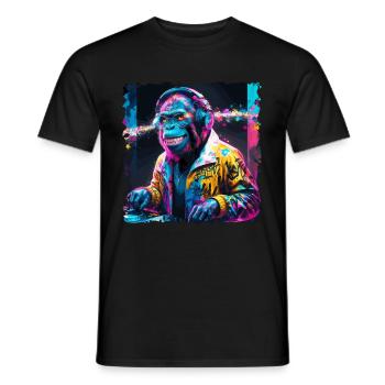 Dj Rave Festival cooler Affe mit Kopfhörer Party - Männer T-Shirt - Schwarz - Vorne - AI Model Male 178 light (178cm)