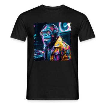 Dj Rave Festival cooler Affe mit Kopfhörer Party - Männer T-Shirt - Schwarz - Vorne - AI Model Male 178 light (178cm)