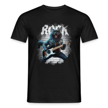 Rock and Roll Cat Guitarist for men-women & kids - Men's T-Shirt - black - Front - AI Model Male 178 light (178cm)