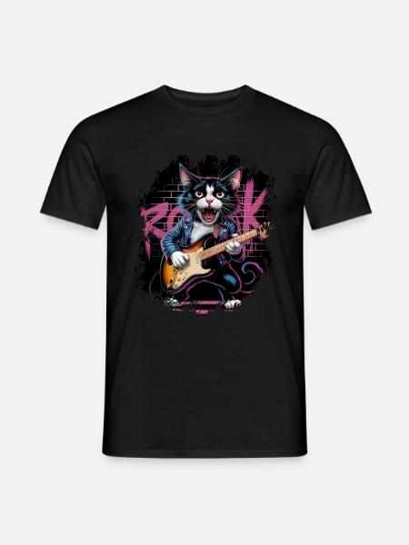Rock and Roll Cat Guitarist for men-women & kids - Männer T-Shirt - Schwarz