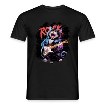 Rock and Roll Cat Guitarist for men-women & kids - Männer T-Shirt - Schwarz - Vorne - AI Model Male 178 light (178cm)