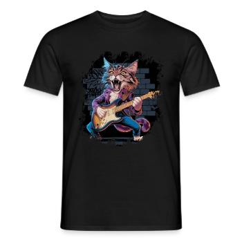 Rock and Roll Cat Guitarist for men-women & kids - Männer T-Shirt - Schwarz - Vorne - AI Model Male 178 light (178cm)