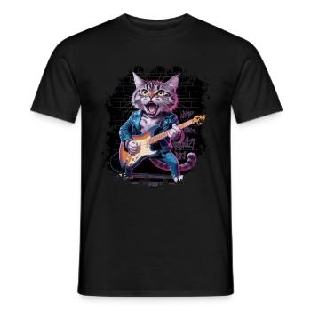 Rock and Roll Cat Guitarist for men-women & kids - Männer T-Shirt - Schwarz - Vorne - AI Model Male 178 light (178cm)