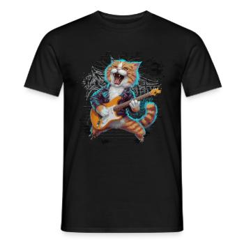 Rock and Roll Cat Guitarist for men-women & kids - Männer T-Shirt - Schwarz - Vorne - AI Model Male 178 light (178cm)