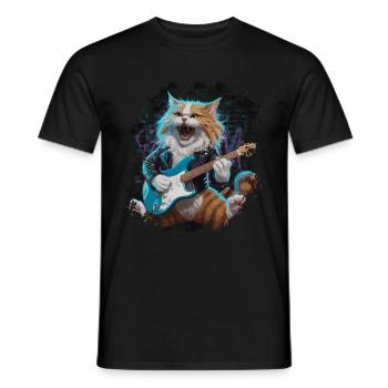 Rock and Roll Cat Guitarist for men-women & kids - Männer T-Shirt - Schwarz - Vorne - AI Model Male 178 light (178cm)