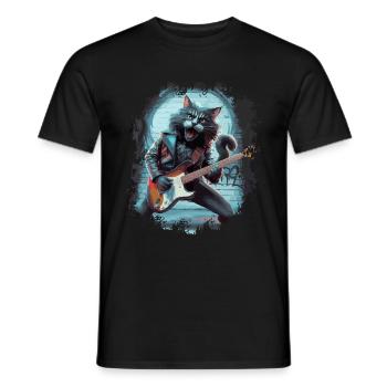 Rock and Roll Cat Guitarist for men-women & kids - Männer T-Shirt - Schwarz - Vorne - AI Model Male 178 light (178cm)