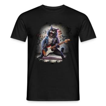 Rock and Roll Cat Guitarist for men-women & kids - Männer T-Shirt - Schwarz - Vorne - AI Model Male 178 light (178cm)