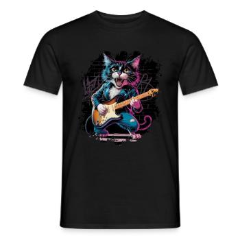 Rock and Roll Cat Guitarist for men-women & kids - Männer T-Shirt - Schwarz - Vorne - AI Model Male 178 light (178cm)