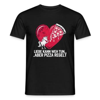 Liebe tut weh Trennung Valentinstag Pizza regelt - Männer T-Shirt - Schwarz - Vorne - AI Model Male 178 light (178cm)
