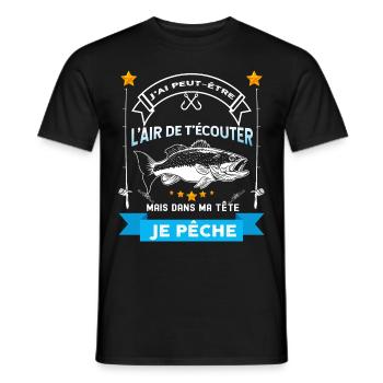 Citation Pêche humour Mari Pêcheur - T-shirt homme - noir - Devant - AI Model Male 178 light (178cm)