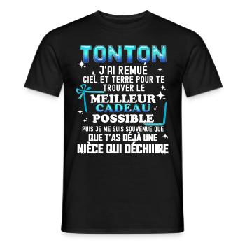 Tonton Cadeau Humour Nièce Message Drôle Famille - T-shirt homme - noir - Devant - AI Model Male 178 light (178cm)