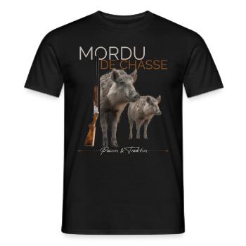 Mordu De Chasse Saison Homme Chasseur de Sanglier - T-shirt homme - noir - Devant - AI Model Male 178 light (178cm)