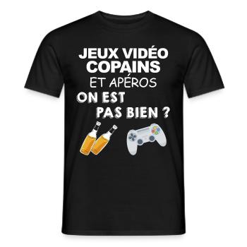 Copains Jeux Vidéo Apéro Pas Belle La Vie ? - T-shirt homme - noir - Devant - AI Model Male 178 light (178cm)