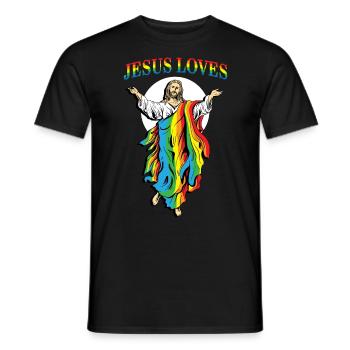 Jesus loves gay pride rainbow LGBT tshirt - Men's T-Shirt - black - Front - AI Model Male 178 light (178cm)