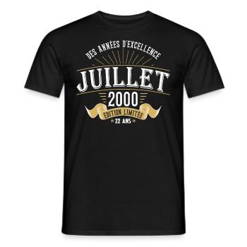 22 Ans Anniversaire Vintage Né(e) en Juillet 2000 - T-shirt homme - noir - Devant - AI Model Male 178 light (178cm)