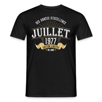 45 Ans Anniversaire Vintage Né(e) en Juillet 1977 - T-shirt homme - noir - Devant - AI Model Male 178 light (178cm)