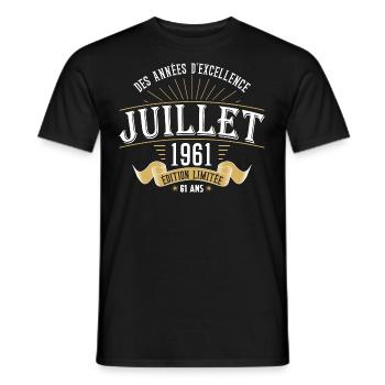 61 Ans Anniversaire Vintage Né(e) en Juillet 1961 - T-shirt homme - noir - Devant - AI Model Male 178 light (178cm)