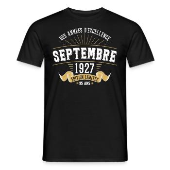 95 Ans Anniversaire Vintage En Septembre 1927 - T-shirt homme - noir - Devant - AI Model Male 178 light (178cm)