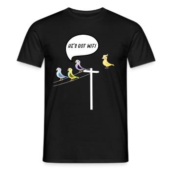 He has wifi wlan - birds - Men's T-Shirt - black - Front - AI Model Male 178 light (178cm)