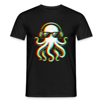 RGB poulpe qui écoute de la musique - T-shirt homme - noir - Devant - AI Model Male 178 light (178cm)