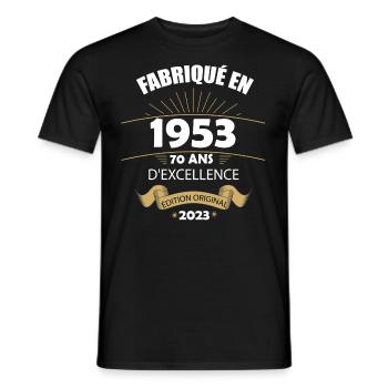 Fabriqué En 1953 Né En 1953 70 Ans Anniversaire - T-shirt homme - noir - Devant - AI Model Male 178 light (178cm)