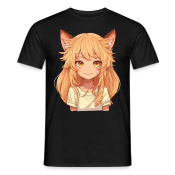 Kemonomimi Anime Manga Kawaii Chibi Girl Charakter - Männer T-Shirt - Schwarz - Vorne - AI Model Male 178 light (178cm)