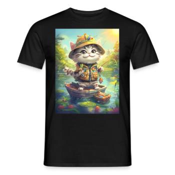 Cat Fishing Fishing Gift - Men's T-Shirt - black - Front - AI Model Male 178 light (178cm)