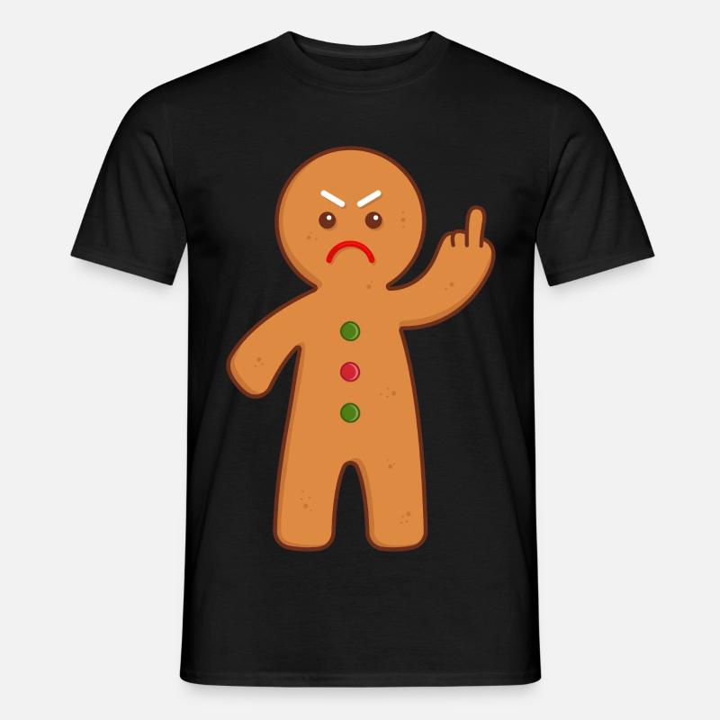 Lebkuchenmann Stinkefinger Mittelfinger - Männer T-Shirt - Schwarz