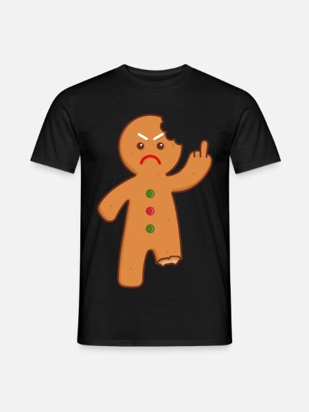 Lebkuchenmann Stinkefinger Mittelfinger - Männer T-Shirt - Schwarz