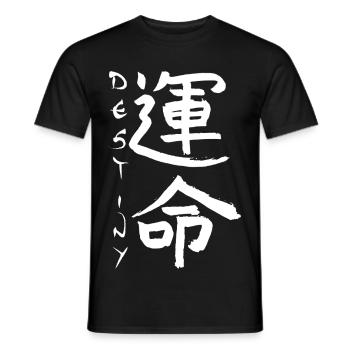Weißes japanisches Kanji für das Wort Schicksal - Männer T-Shirt - Schwarz - Vorne - AI Model Male 178 light (178cm)