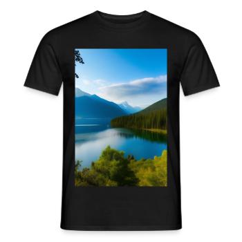 Landscape with lake and mountains - Men's T-Shirt - black - Front - AI Model Male 178 light (178cm)